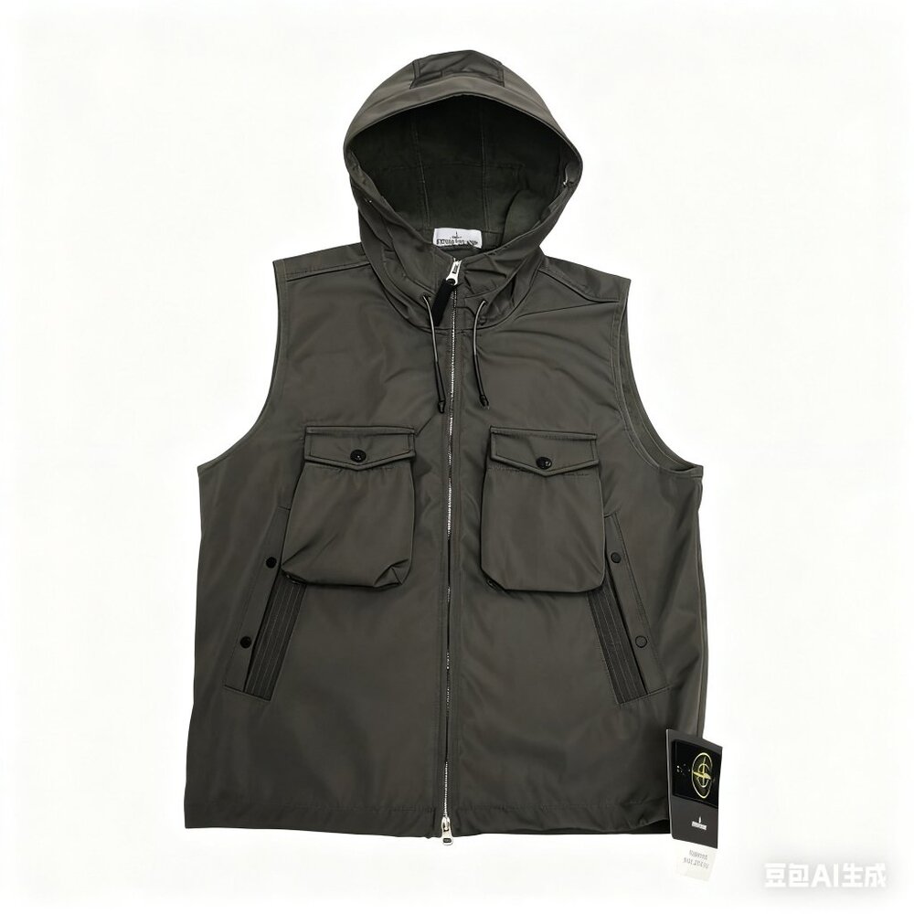 Stone Island Hooded Sleeveless Vest Army Green